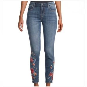 DRIFTWOOD Jackie Highrise Skinny Blue Ankle Jean with Floral Embroidery Size 26